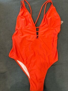 Cupshe Reddish Orange One-Piece Swimsuit with Crochet Detail